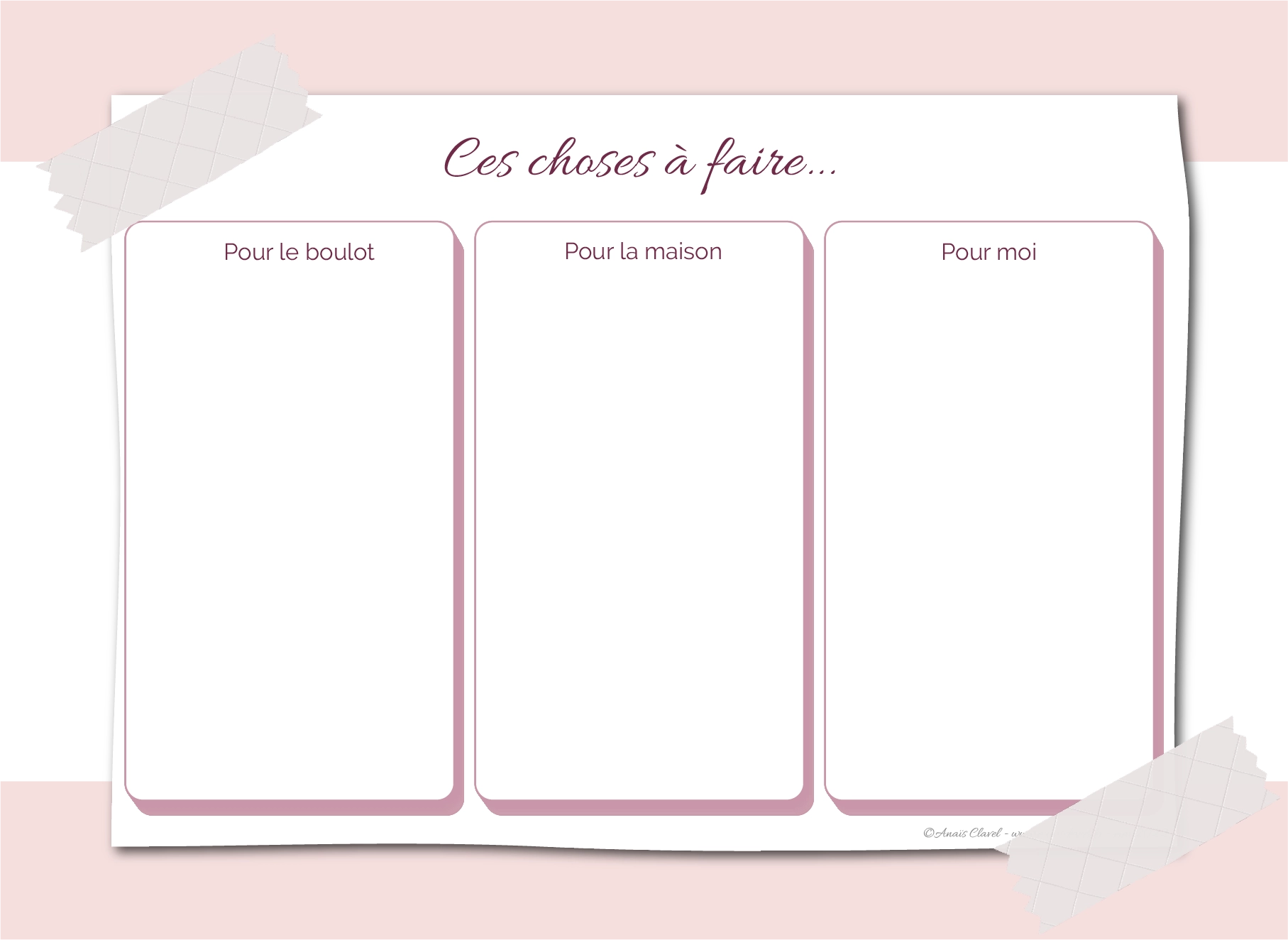 To-Do List "boulot-maison-moi" version rose | Anaïs Clavel, designer graphique