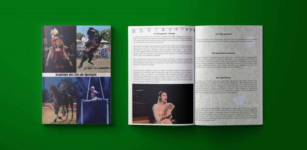Catalogue de présentation du projet de l'Académie des arts du spectacle, association équestre - Anaïs Clavel, maquettiste designer graphique